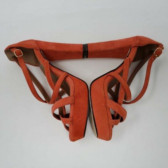 TILA MARCH ORANGE SUEDE PLATFORM HEELS 7 EUR 38 - Picture 6 of 9